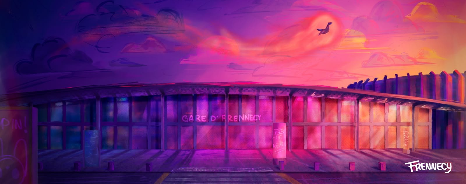 Color script final de la Gare de Frennecy al atardecer