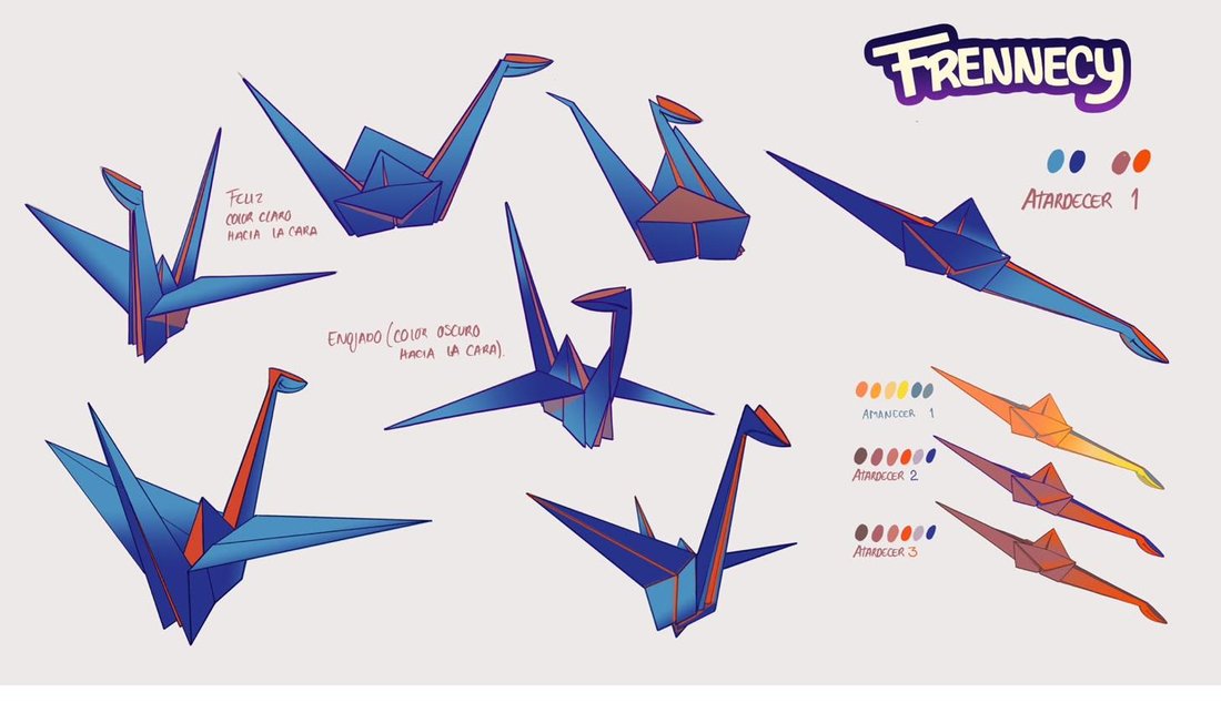 Grulla — expresiones, poses y paleta de color