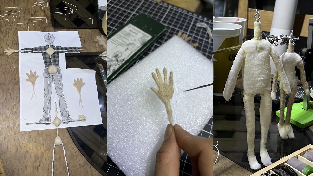 Proceso de construcción de las marionetas: armazón, manos y cuerpos