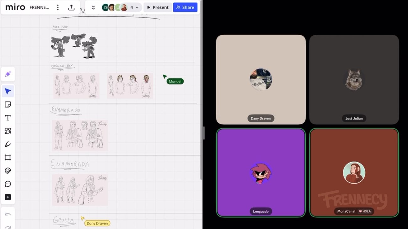 Reunión de equipo por Discord, 25.09.25, revisando diseños en Miro